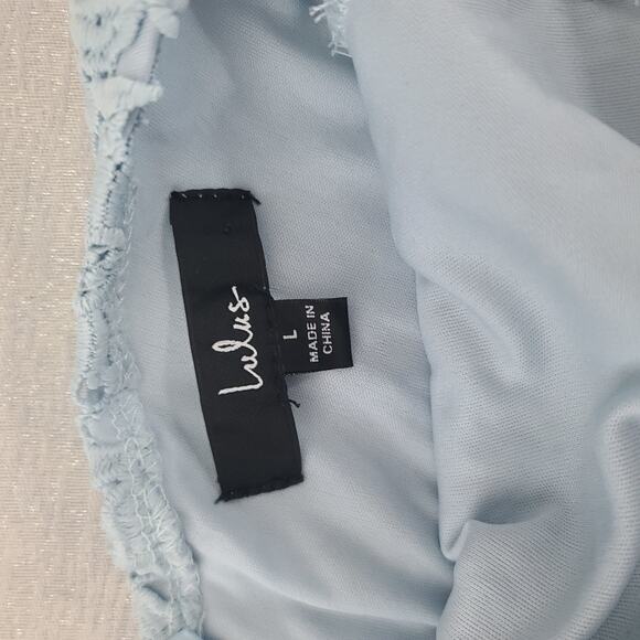 Lulu's Romance Language Baby Blue Crochet Lace Dress Size Large Cocktail party - Picture 11 of 12